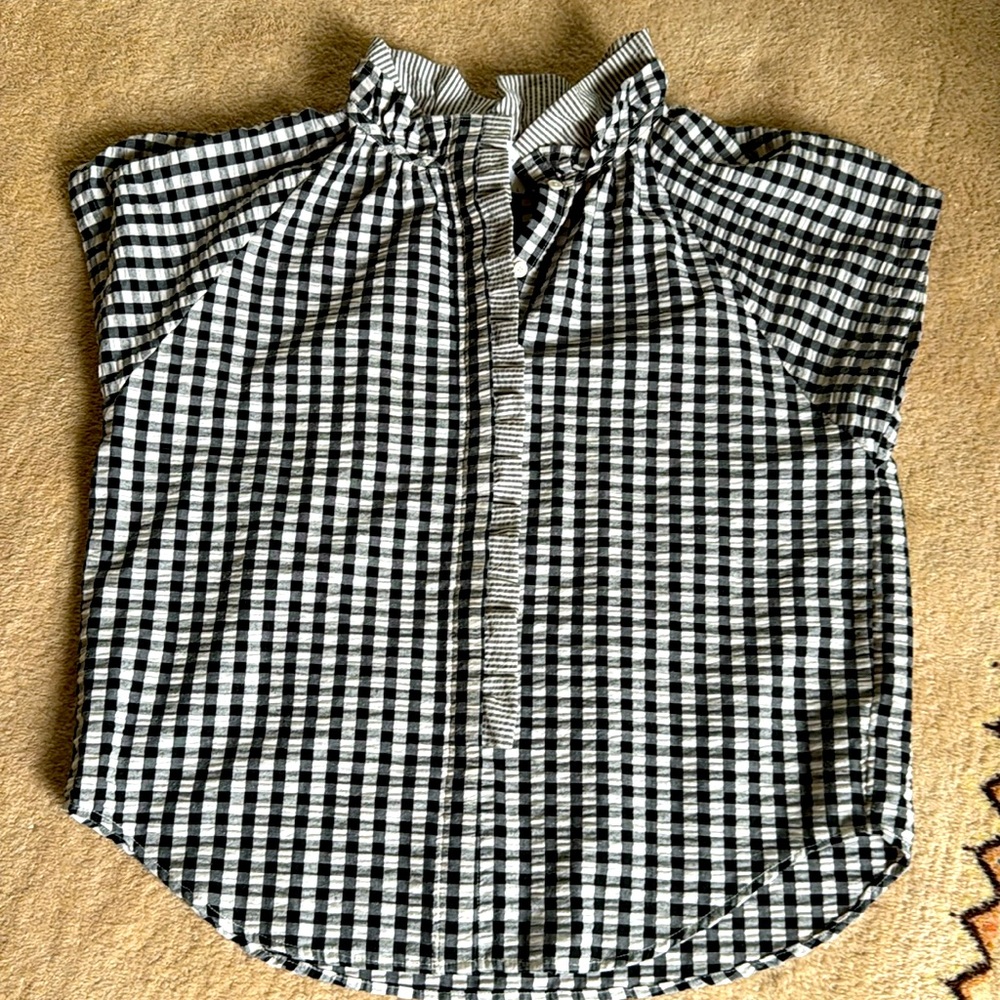 Sundays ruffle embellished blouse black and white print.